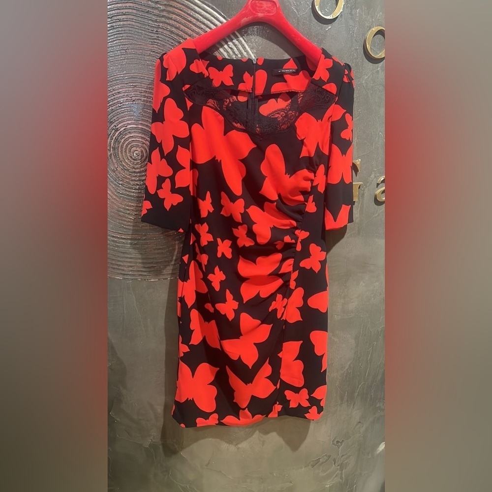 NWOT Red and Black butterfly Patterned dress size S